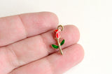 Red Rose Bud Charm, Enamel Flower Pendant, 17mm x 9mm - 5 pieces (1488)