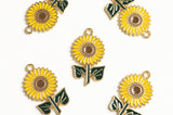 Sunflower Charms, Yellow Enamel Flower Pendants, 28mm x 16mm - 4 pieces (1493)