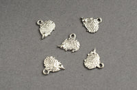 Hedgehog Charms, Silver Tone Pet Pendants, 13mm x 14mm - 10 pieces (1511)