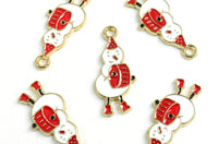 5 Snowman Charm, Winter Holiday Snow Man With Red Drum, 25x11mm (1841)