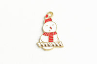 5 Snowman Charms, Keyboard Playing Winter Snowman With Red Scarf And Cap, 24x16mm (1842)