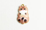 4 Cat Charms, Tan Kitten Pendants With Pink Paws, 25x11mm (1880)