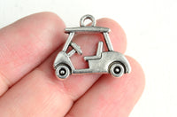 10 Golf Cart Charm, Silver Tone Sport Charms, 17x20mm (1929)