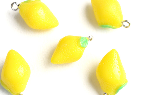 3d Lemon Pendants, Yellow Plastic Fruit, 18mm x 13mm (PC059)